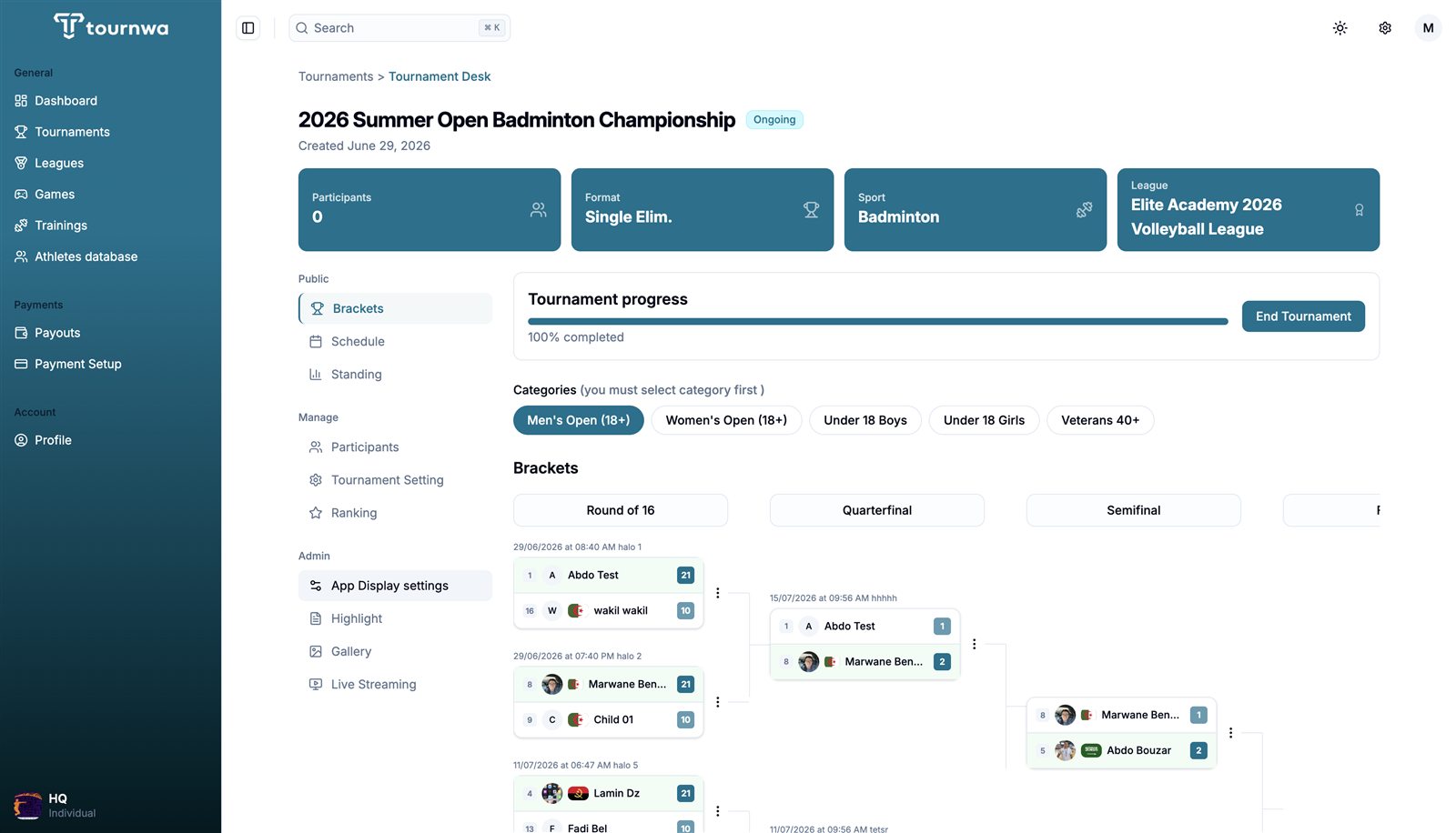 Tournwa Dashboard